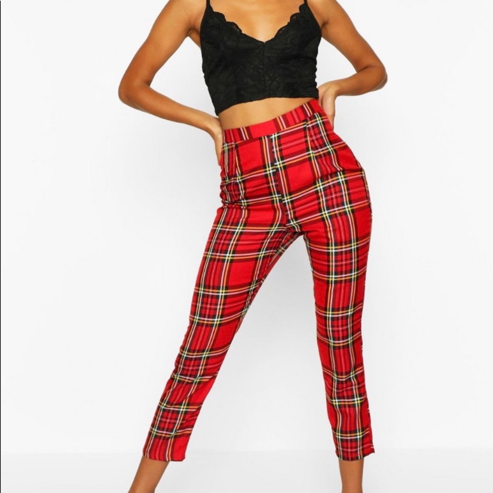 NWT Tartan red cropped trouser pants from BooHoo